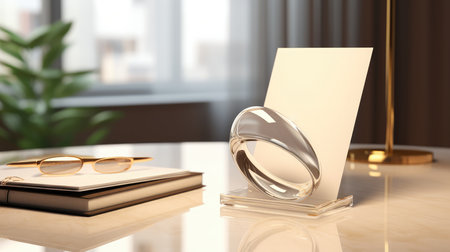 Close up of blank business card on the table. 3d renderingの素材