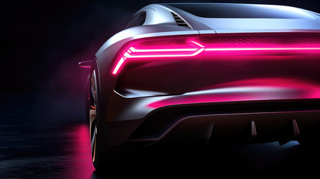 sport car on a dark background with neon light, 3d renderの素材