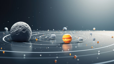 Solar system with planets and stars. 3d rendering, 3d illustration.の素材