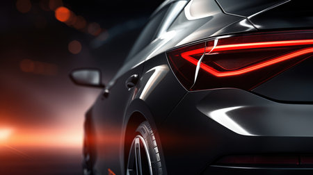 Close-up of a sports car with red lights. 3d renderingの素材