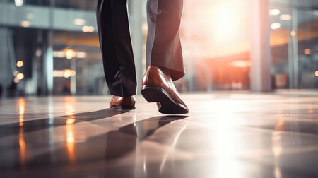Low section of businesspeople walking in corridor at office. Success conceptの素材