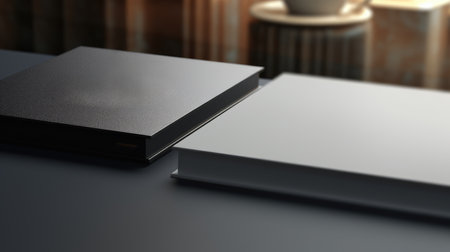 Blank black book on the table. Mock up, 3D Renderの素材