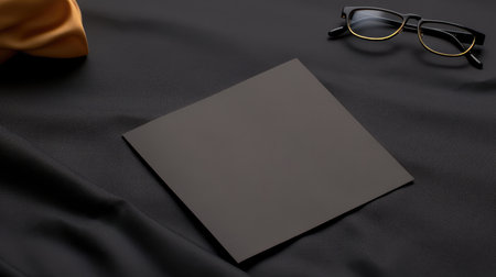 Blank black business card on black silk background. 3d renderingの素材