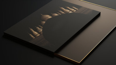 3d rendering of black book cover mockup template with mosque backgroundの素材