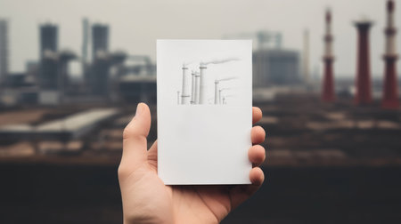 Hand holding a building plan on the background of the cityscape.の素材
