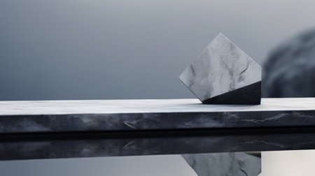 3d rendering of a black and white geometric figure on a marble tableの素材