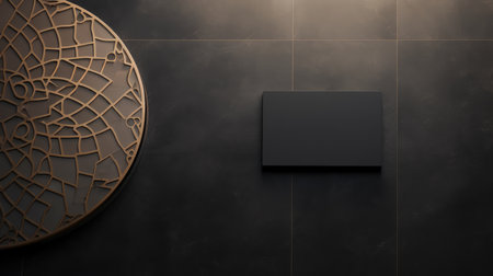 3d render of abstract geometric shape on black background. Minimalistic design with copy space.の素材