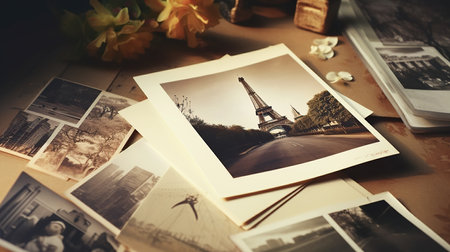 Paris Eiffel Tower Photo Postcard Travel Trip Concept Copy Spaceの素材