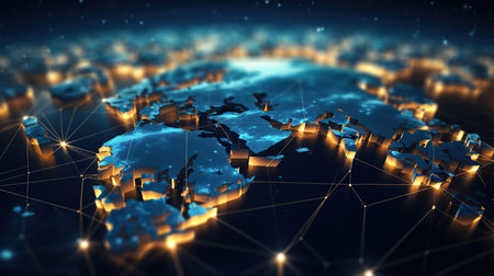 Global network connection and data exchanges over the world. 3D renderingの素材