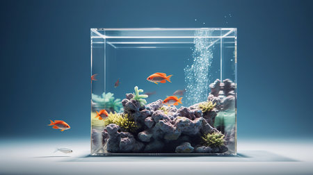 Aquarium with corals and tropical fish. 3d renderingの素材