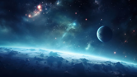 Planets and galaxy, science fiction wallpaper. Beauty of deep space. Billions of galaxies in the universe Cosmic art backgroundの素材