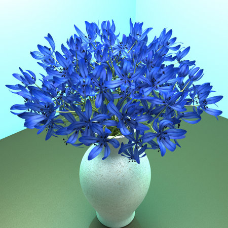Bouquet of blue lilies in a vase. 3d renderの写真素材
