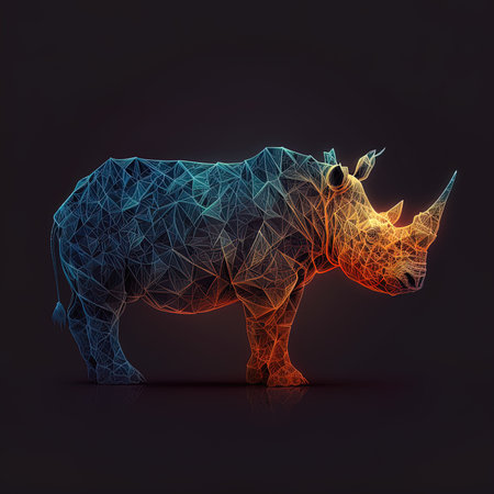 Rhinoceros polygonal illustration. Polygonal rhinoceros on dark backgroundの写真素材