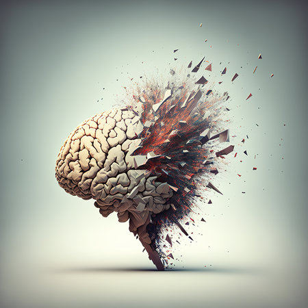 Brain with explosion effect. 3d rendering. 3d illustration.の写真素材