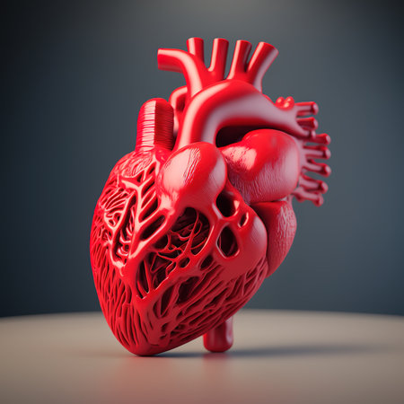 Human heart on a dark background. 3d illustration. Render.