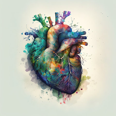 Human heart with colorful splashes on white background. 3D illustration.の写真素材