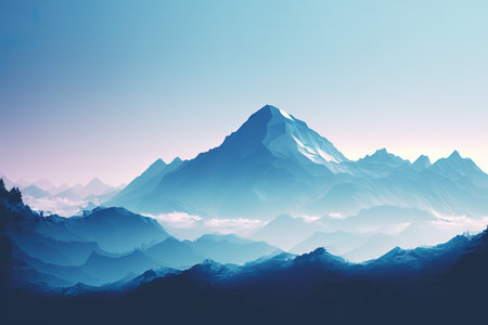 Beautiful mountain landscape with blue sky. 3d render, illustrationの写真素材