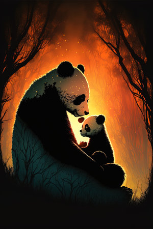 Silhouette of panda in bamboo forest. Vector illustration.の写真素材