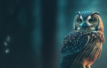 Owl on a dark background. 3d illustration. Vintage style.の写真素材
