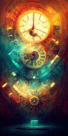 abstract background with old vintage clock. 3d illustration. toned
