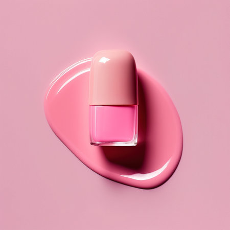 Pink nail polish bottle on a pink background. 3d rendering.の写真素材
