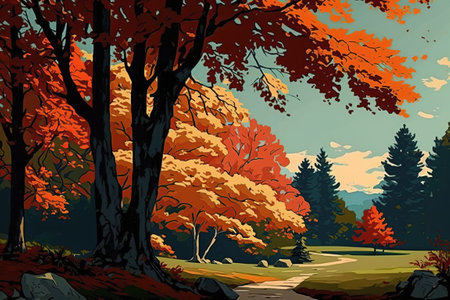 maple tree with a beautiful landscape on sunny day