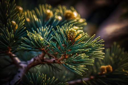 close up pine leaf detailed with blurred background