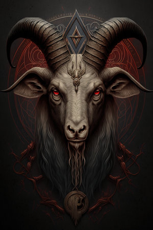 Goat head with big two horns as satanic symbol graphicの写真素材