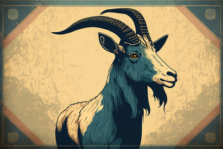 an image of goat painting illustration for graphic design, wall art or poster backgroundの写真素材