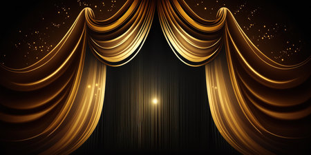 Curtain frame in gold colorの写真素材