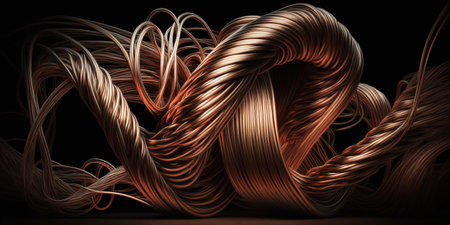 Aesthetic golden brown copper background, abstract shining wire