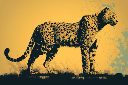Cheetah standing in the field, look stunning and in yellowish colorの素材
