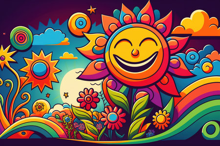 colorful flowers, Spring illustration digital art for background, created using generative aiの素材