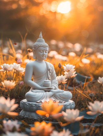 Buddha Statue in Sunlit Lotus Gardenの素材