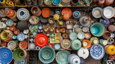 Assorted Ceramics and Bowls Overhead Viewの素材