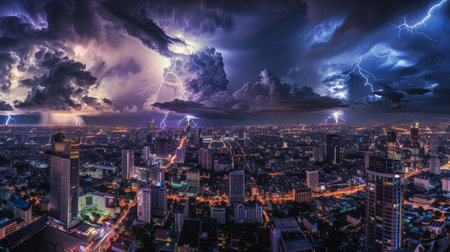 Dramatic Thunderstorm Over City at Duskの素材