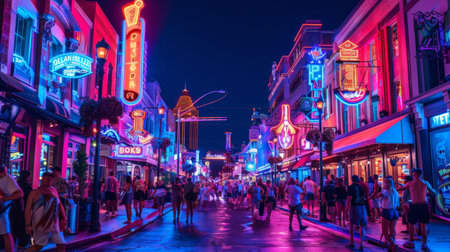 City at Night with Reflective Streetsの素材