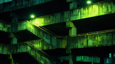 Neon Green Underpass at Nightの素材