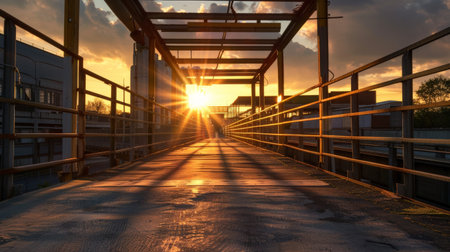 Industrial Sunset Through Factory Complexの素材