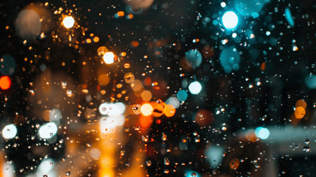 Raindrops Bokeh on Night City Windowの素材