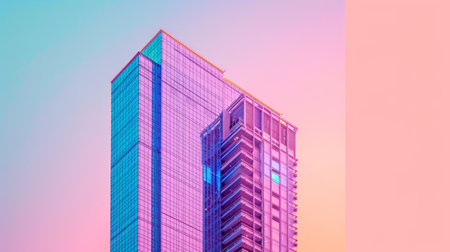 Colorful Modern Skyscraper Against Pastel Skyの素材