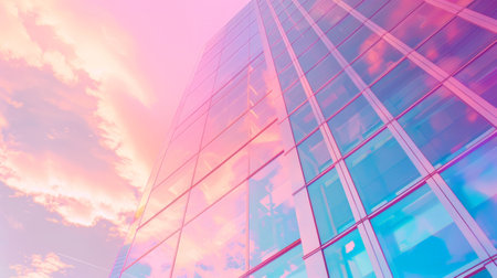 Colorful Modern Skyscraper Against Pastel Skyの素材