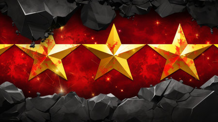 Abstract Red Background with Golden yellow Starsの素材