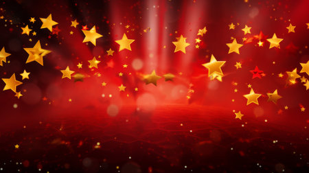 Abstract Red Background with Golden yellow Starsの素材