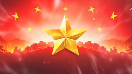 Abstract Red Background with Golden yellow Starsの素材