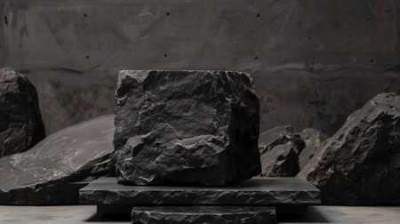 Minimalist Black Rock Podium product displayの素材
