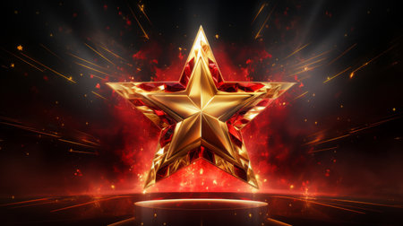 Abstract Red Background with Golden yellow Starsの素材