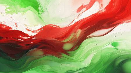 A vibrant abstract painting featuring shades of green, red, and white.の素材