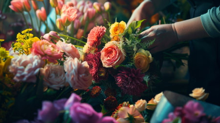 Several assorted flowers arranged on a table.の素材