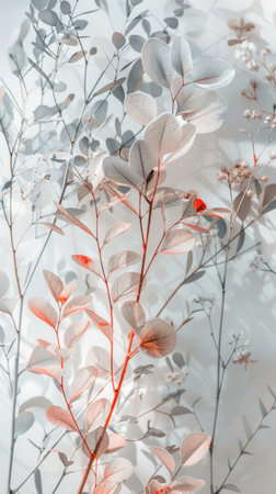 Detailed view of a plant featuring vibrant red flowers in full bloom.の素材